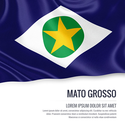 Brazilian state Mato Grosso flag waving on an isolated white background. State name and the text area for your message.