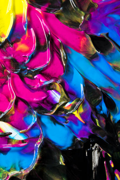 istock Neon Pink, Blue and Yellow Wet Paint Abstract Background 680679664
