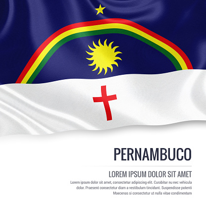 Brazilian state Pernambuco flag waving on an isolated white background. State name and the text area for your message.