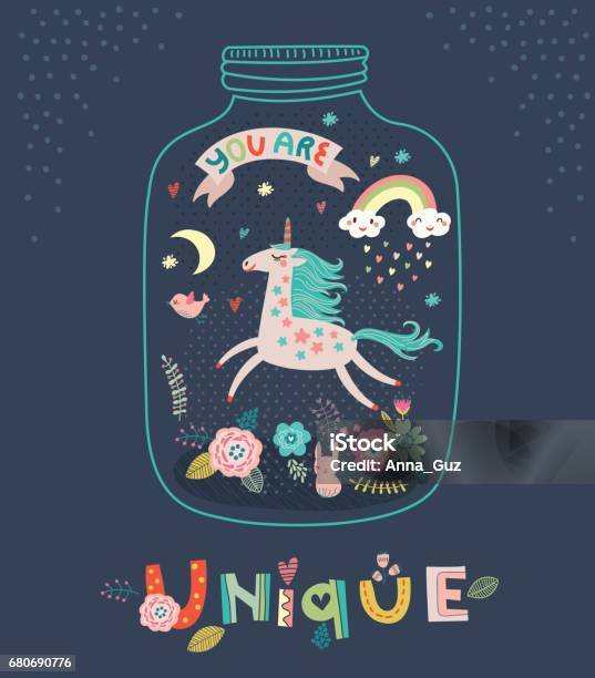 Unicorn Greeting Card Stock Illustration - Download Image Now - Unicorn, Child, Illustration
