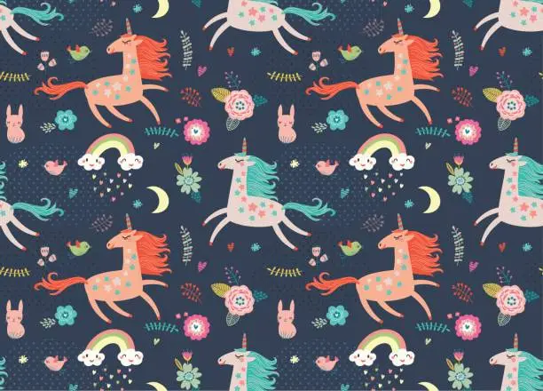 Vector illustration of Seamless pattern with unicorns