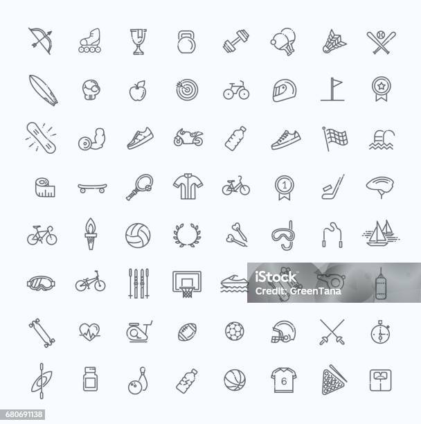 Outline Web Icon Set Sport And Fitness Stock Illustration - Download Image Now - Icon Symbol, Sport, Skateboard