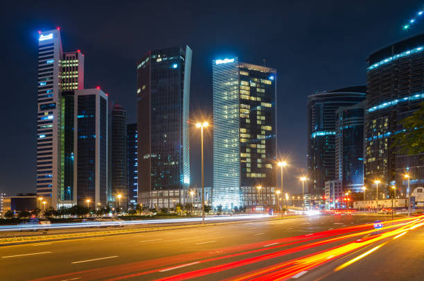 istock Modern city street view at night 680693606
