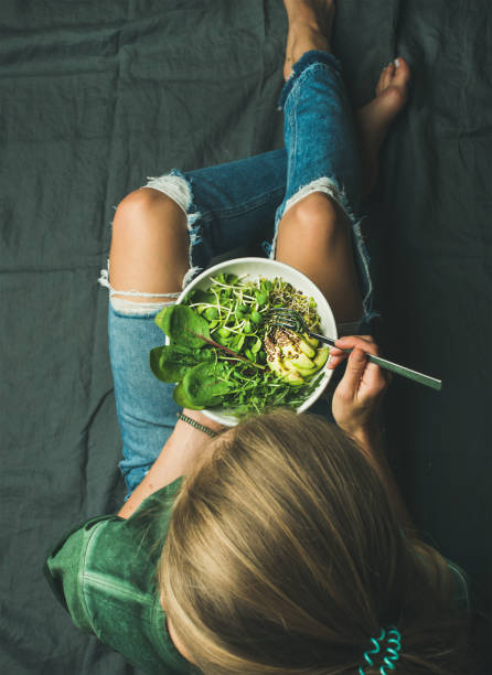 istock Vegetarian breakfast meal with spinach, arugula, avocado, seeds and sprouts 680694202
