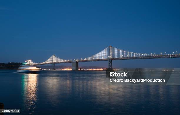San Francisco Bay Bridge Illuminated At Night Stock Photo - Download Image Now - San Francisco - California, New, San Francisco-Oakland Bay Bridge