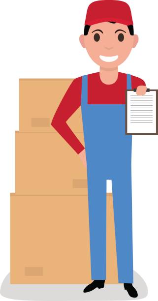 Vector cartoon delivery man with cardboard boxes Vector illustration cartoon delivery man with cardboard boxes. Isolated white background. The concept of a business delivery service and loading. Hever Castle stock illustrations