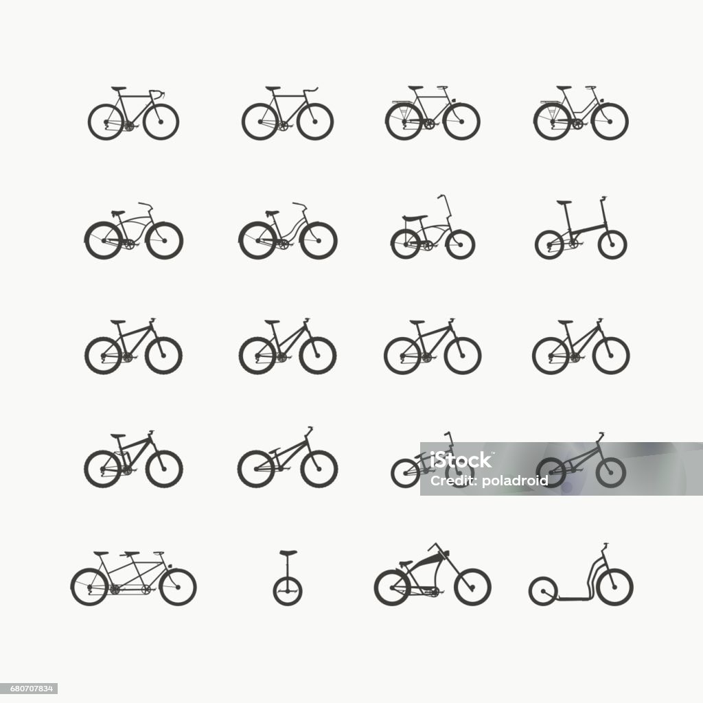 types of bicycles different types of bikes in one set of icons Bicycle stock vector