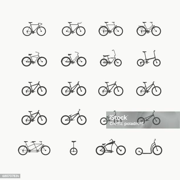 Types Of Bicycles Stock Illustration - Download Image Now - Bicycle, Cycling, Typing