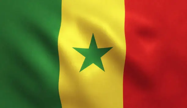 Senegal flag with fabric texture. 3D illustration.