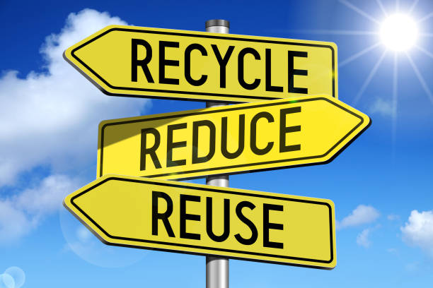 istock Recycling concept - yellow roadsign 680714900