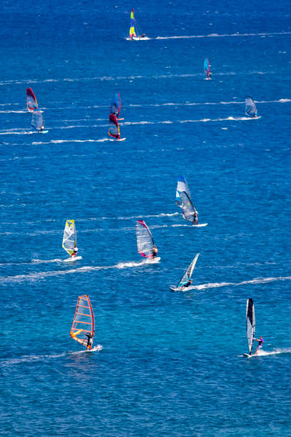 The Vancouver Island coast on December 18, 2013: Windsurfing off Parksville on Vancouver Island, British Columbia
