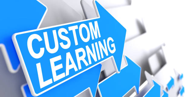 Custom Learning - Message on Blue Pointer. 3D stock photo