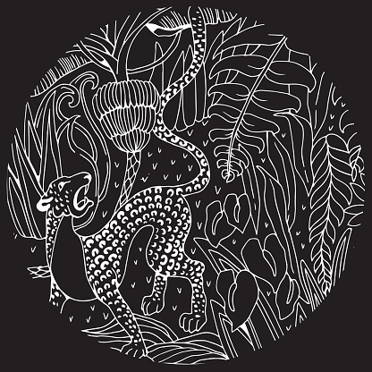 Leopard In The Jungle Coloring Page Exotic Flowers And Wild Animals