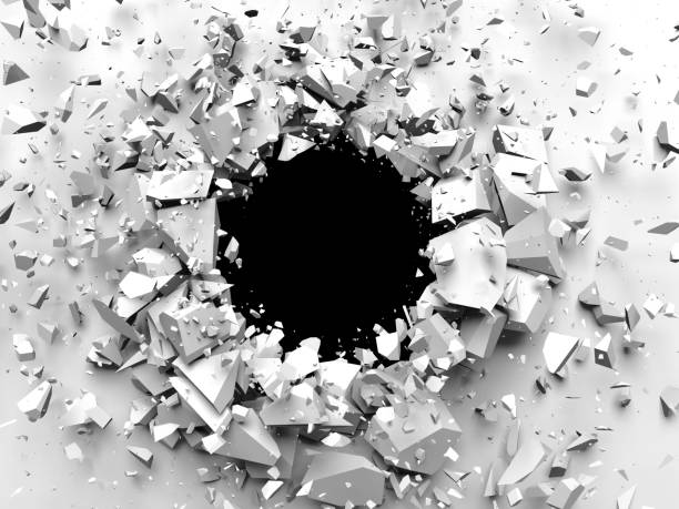 istock Dark destruction cracked hole in white stone wall 680729610