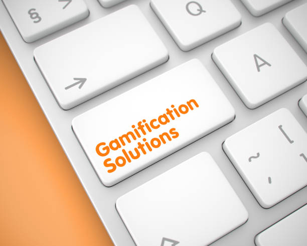 Gamification Solutions - Inscription on the White Keyboard Butto stock photo