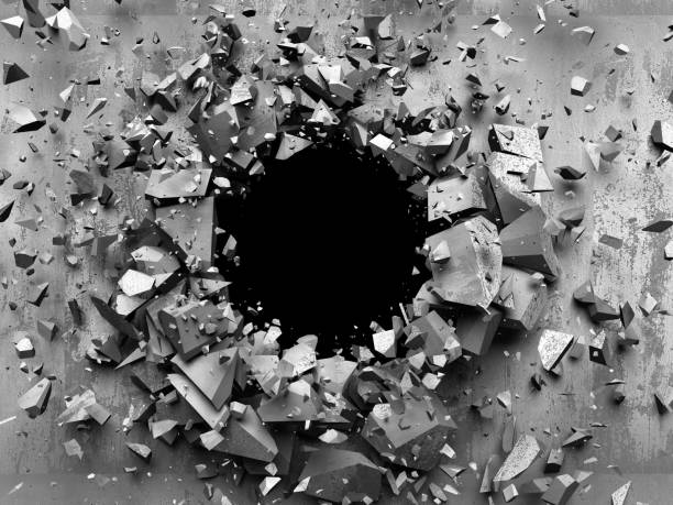 Dark cracked broken wall in concrete wall. Grunge background