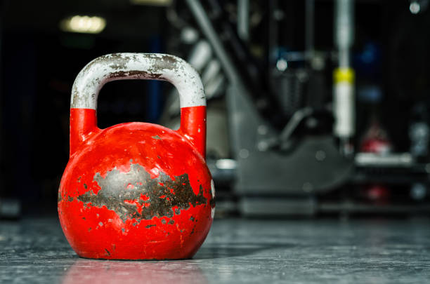 Kettle bell on the gym floor.