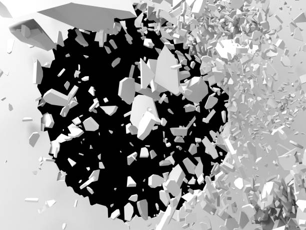 istock Dark destruction cracked hole in white stone wall 680738032