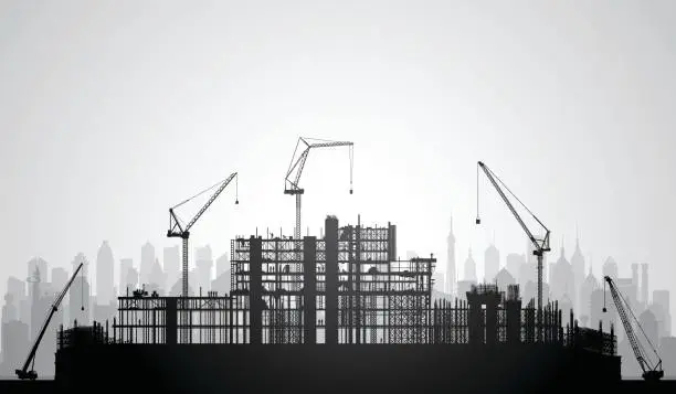 Vector illustration of Scaffolding (Buildings and Cranes are Complete)