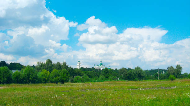 view to Chernihiv town with beautiful Troizkiy monastery and field view to Chernihiv town with beautiful Troizkiy monastery and country field. Sky field and monastery 8564 stock pictures, royalty-free photos & images