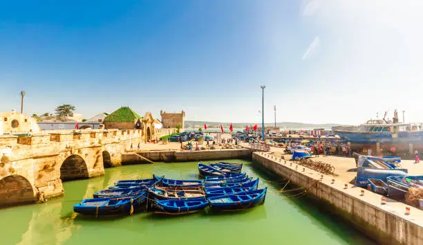 View on fishing boats in the port of Essaouira