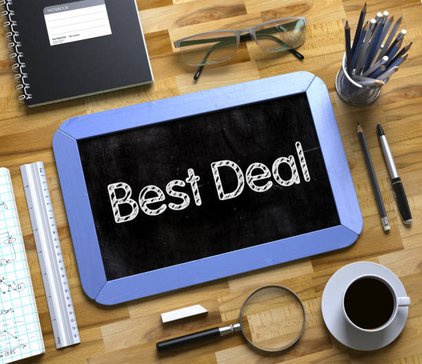 istock Best Deal - Text on Small Chalkboard. 3D 680758236