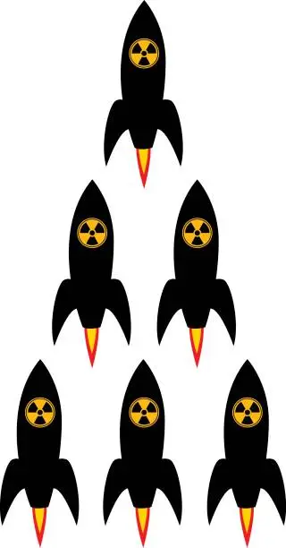 Vector illustration of Nuclear Missiles Blasting Off