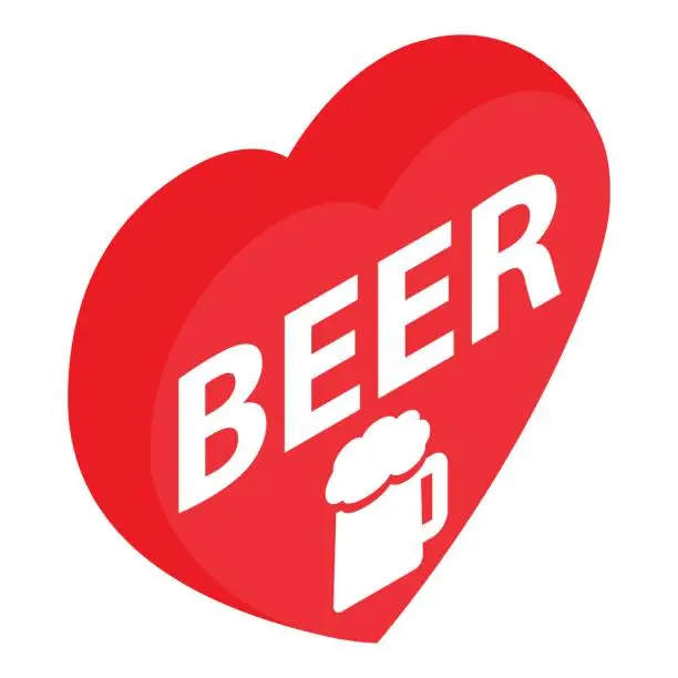 Vector illustration of Red heart with text Beer and beer mug icon