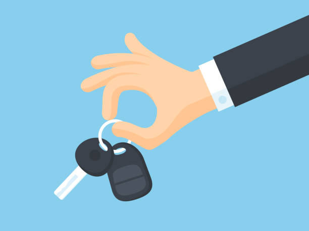 Car Key Businessman's arm holding car key vector illustration in flat style car key illustrations stock illustrations