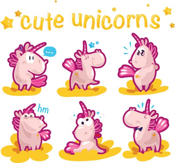 플랫 재미 있는 유니콘의 벡터 컬렉션 - unicorn horse magic fairy tale stock illustrations