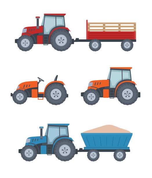 фермерский трактор установлен на белом фоне. - vehicle trailer illustrations stock illustrations