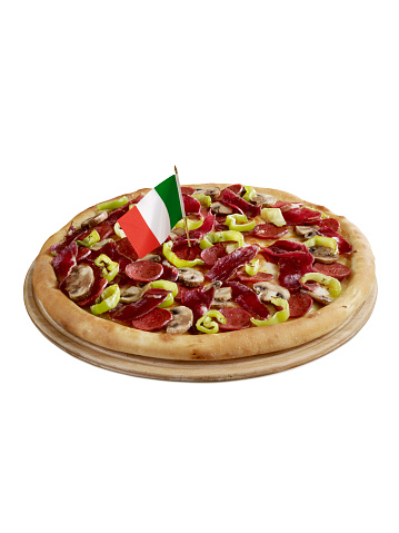 Italian pizza with small Italaian flag