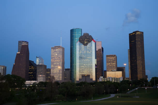 istock Houston Downtown Skyline Illuminated at Blue Hour 680775114