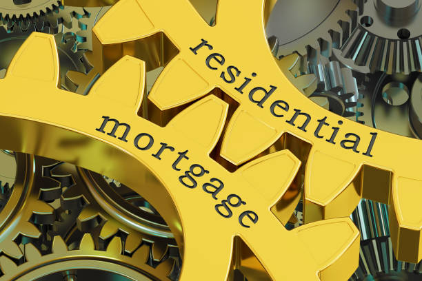 istock residential mortgage concept on the gearwheels, 3D rendering 680775496