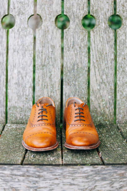 istock Brown leather groom shoes 680775522