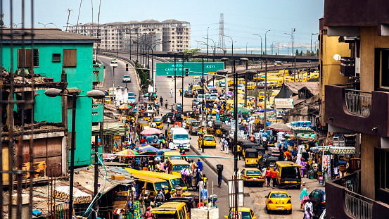 Busy streets of african city. Lagos, Nigeria.
