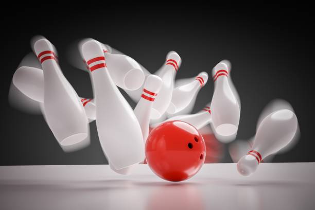 istock 3D rendered illustration of bowling ball knocking down all pins - strike. Motion blur. 680779386