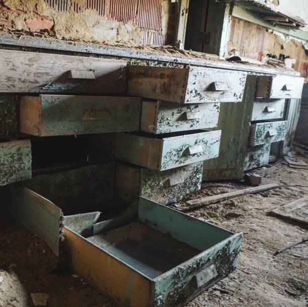 Open Drawers, Covered with Debris at Abandoned Glenn Dale Hospital
