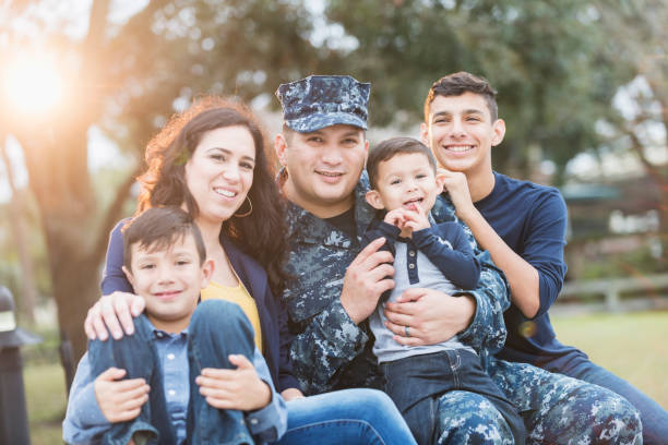 istock Hispanic military man with his family 680789836