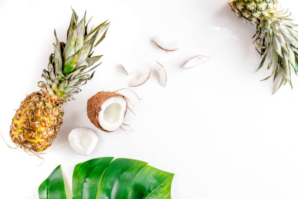 istock sliced exotic fruits on white background top view space for text 680789922