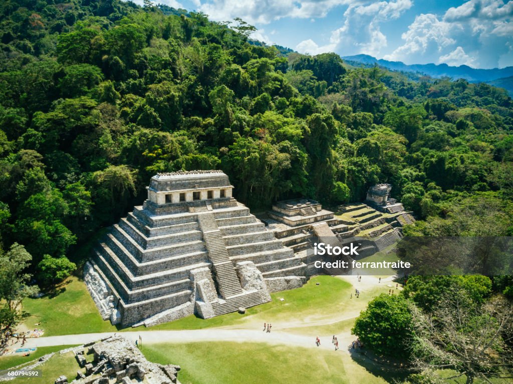 Palenque Chiapas Mexico Aerial view of the Archeological site of Palenque in Chiapas. Mexico. Mexico Stock Photo