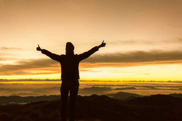 istock Woman on top of a mountain. 680795358