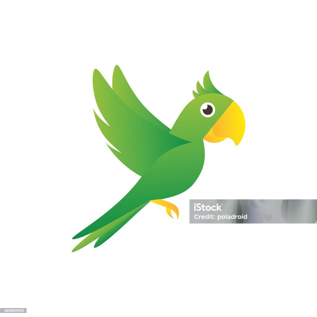 Sign flying green parrot A simple illustration of a flying parrot Parrot stock vector