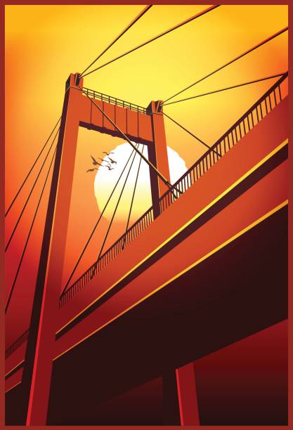 ilustrações de stock, clip art, desenhos animados e ícones de cable-stayed bridge - cable stayed bridge illustrations