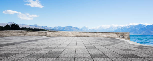 istock empty floor with blue sea in blue sky 680808898