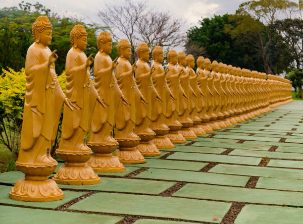 Several Buddhist Temple Statues in the temple courtyard.
