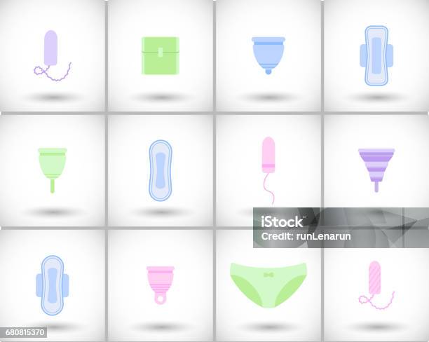 Feminine Hygiene Flat Vector Icons Set Stock Illustration - Download Image Now - Adult, Care, Cartoon