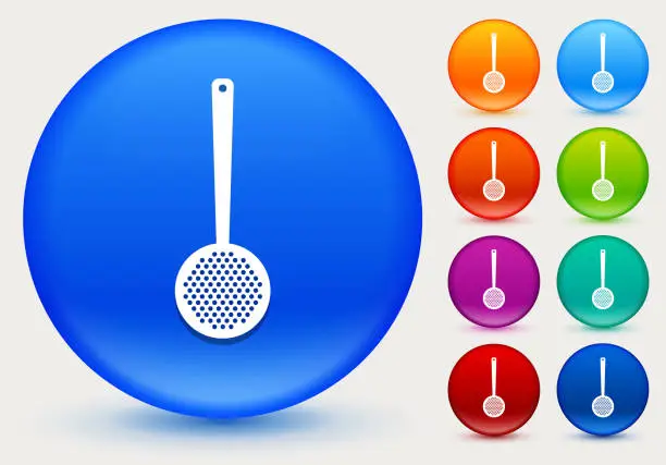 Vector illustration of Slotted Spoon Icon on Shiny Color Circle Buttons