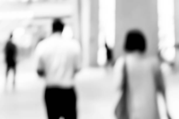 istock Abstract blur shopping mall interior and retail store for background with B&w tone 680819972