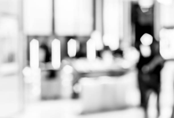 istock Abstract blur shopping mall interior and retail store for background with B&w tone 680819980